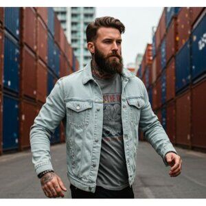 Diesel Men's Light Blue Denim Trucker Jacket Size Large